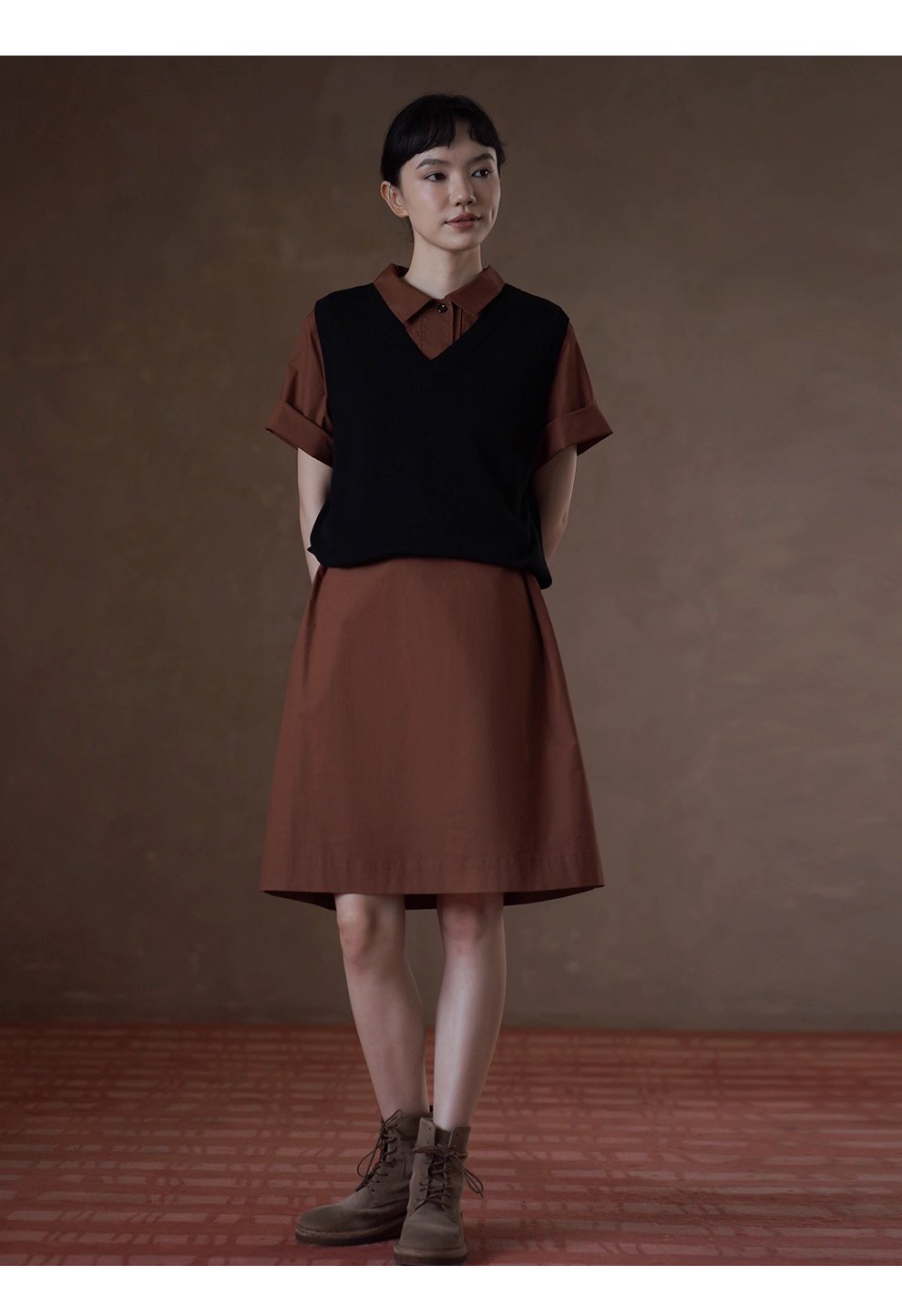 奶柿西達襯衫裙100棉挺括寬鬆顯瘦Polo短袖小個子洋裝