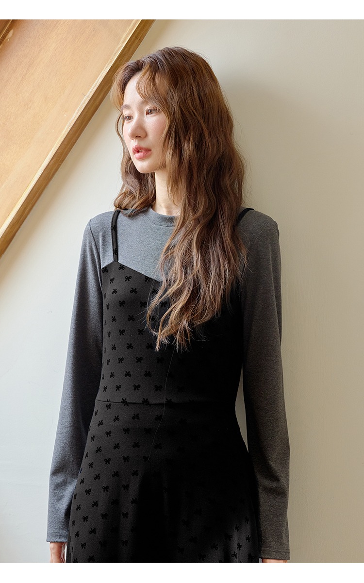 大尺碼拼接假兩件洋裝高級感早秋女裝黑色裙子