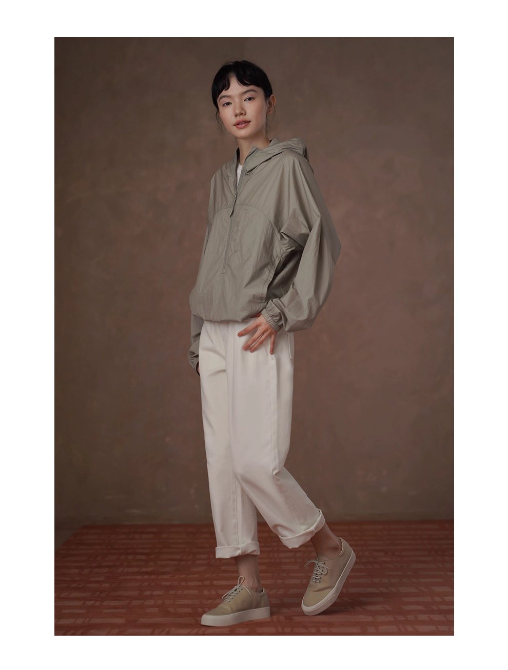 輕薄海苔工裝輕戶外上衣透氣寬鬆顯瘦拉鍊連帽沖風衣女