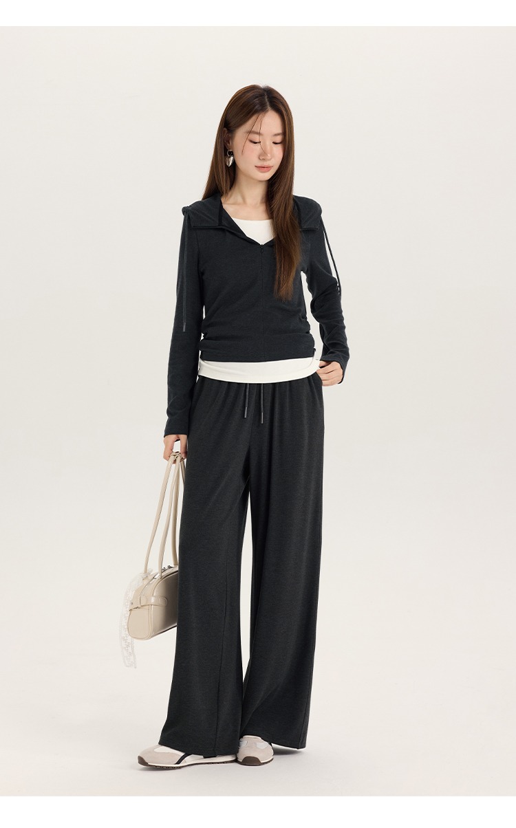 大尺碼新款兩件連帽T恤女寬鬆闊腿褲休閒時尚套裝