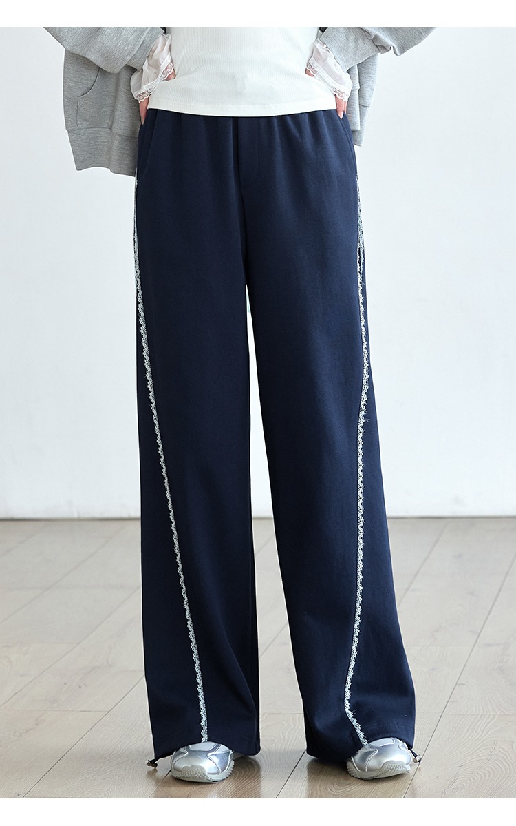 鬆緊腰直筒寬褲新款運動休閒衛褲大尺碼女胖mm秋季褲子