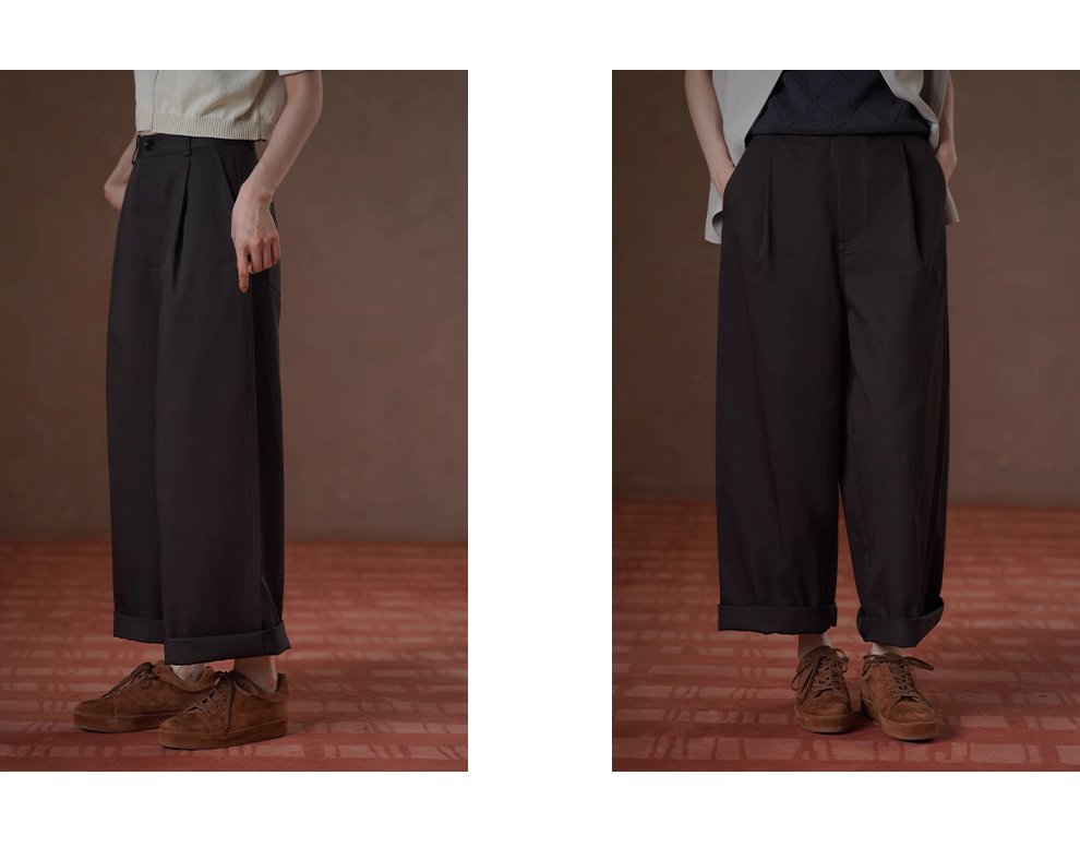 深幽雪松咖長褲寬鬆遮肉高腰顯瘦不挑人挺括100棉闊腿褲