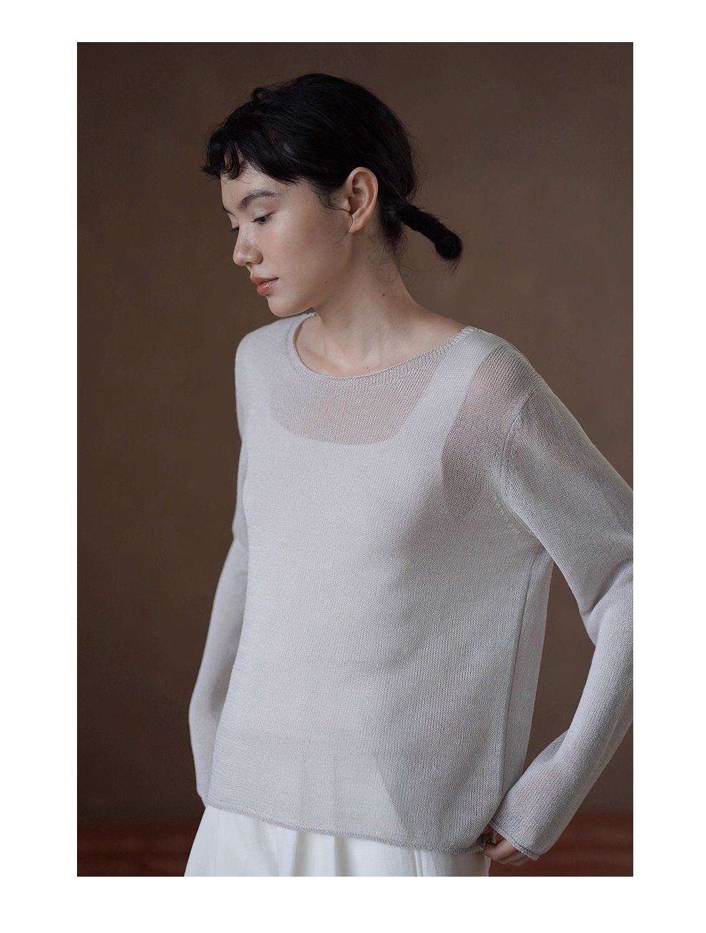 薄霧慵懶編織感元寶針織罩衫一字領寬鬆顯瘦長袖上衣女
