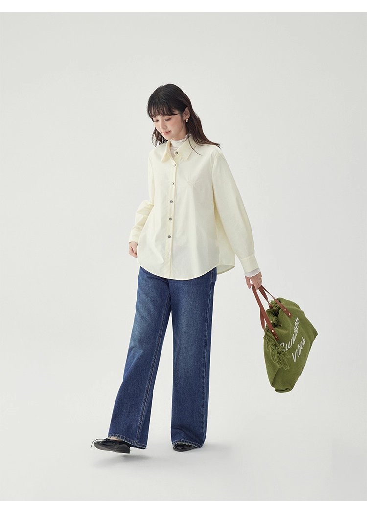 單排扣寬鬆繡襯衫女秋季新款慵懶長袖上衣