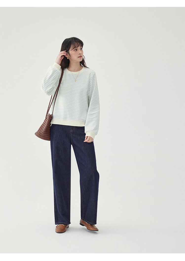 條紋不規則下擺衛衣T恤女秋季新款圓領長袖上衣