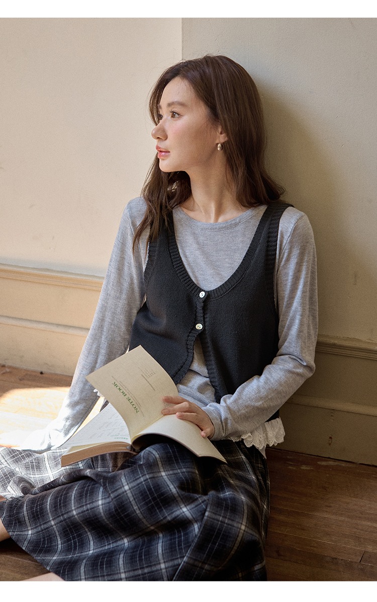 大尺碼秋季內搭女針織馬甲背心開襟衫兩件套裝