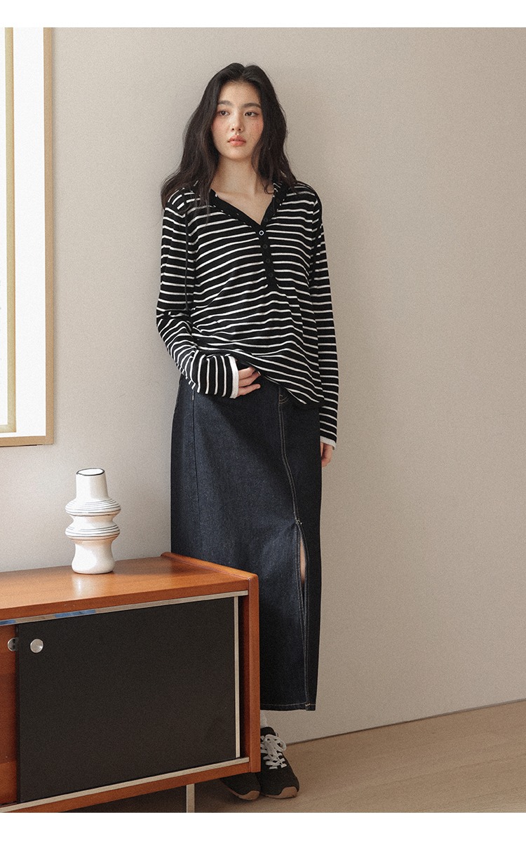 大尺碼胖mm條紋針織衫秋季寬鬆連帽上衣