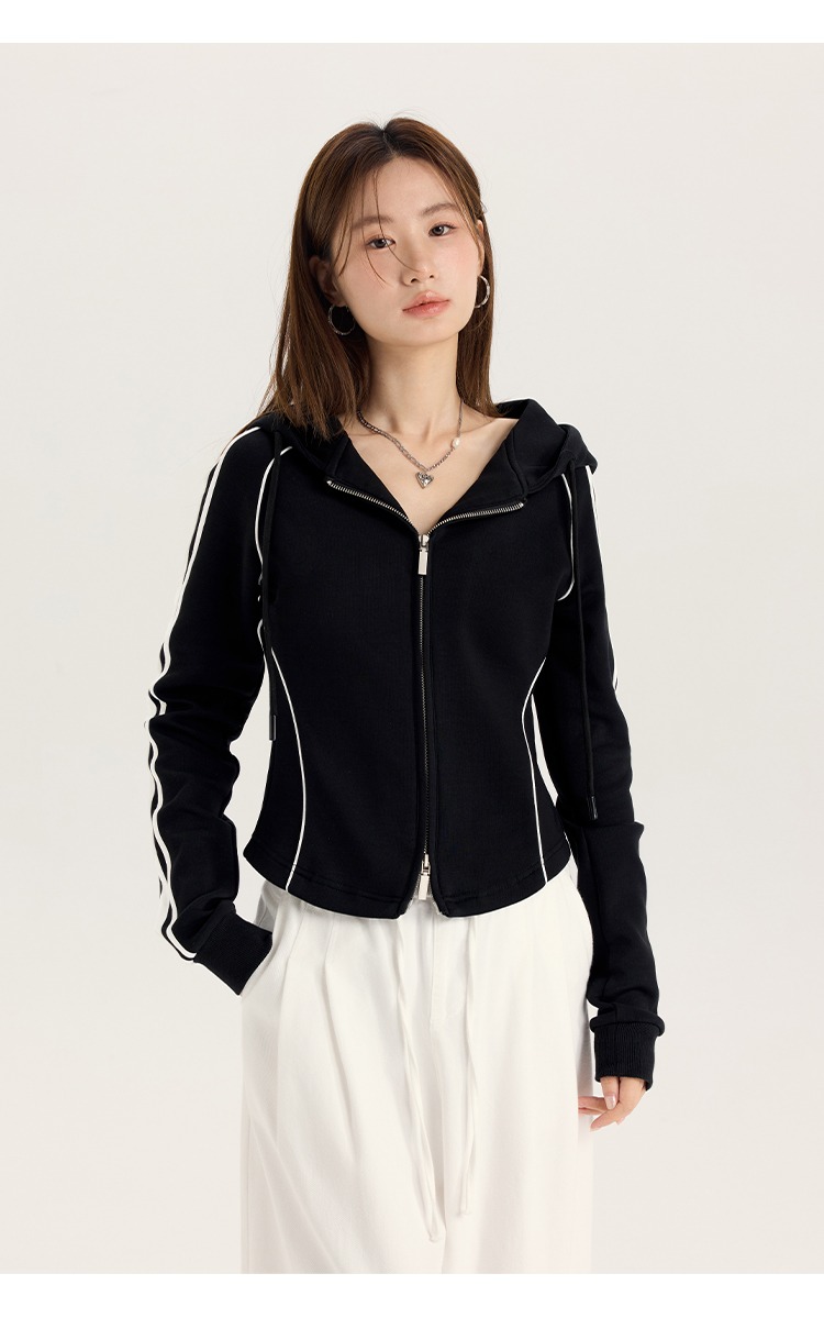 大尺碼胖mm美式黑色連帽衛衣外套2025新款休閒拉鍊上衣
