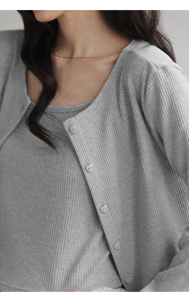 大尺碼灰色針織衫女吊帶背心初秋穿搭氣質套裝兩件式上衣