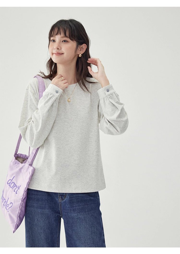 後排扣繫帶圓領衛衣T恤女秋季新款寬鬆長袖上衣