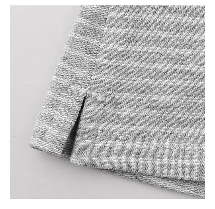 灰色條紋polo半開領t卹女秋季新款寬鬆長袖上衣