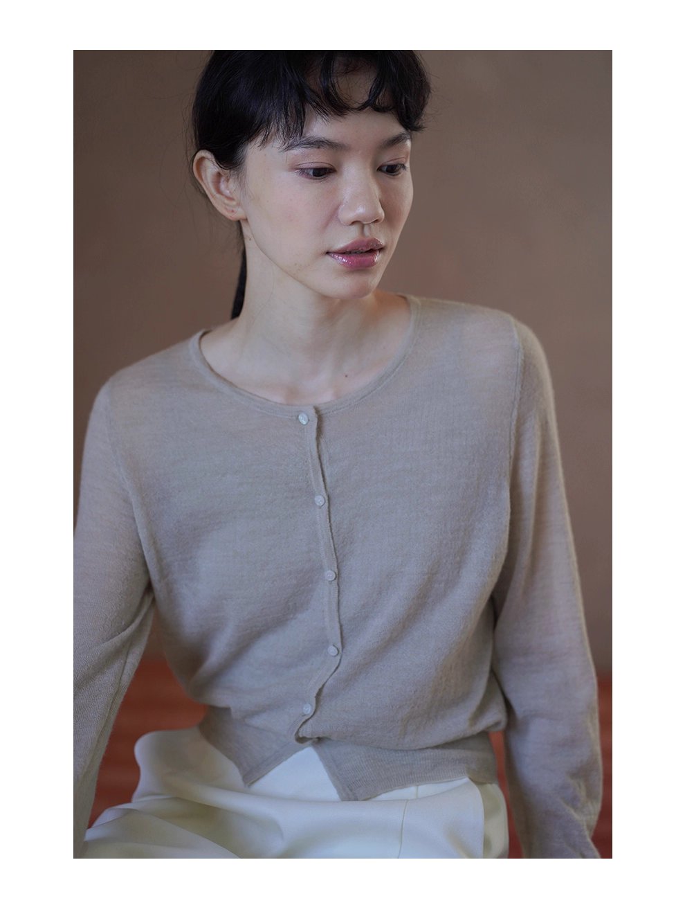 輕柔糯感薄款羊駝綿羊毛混紡蓬鬆朦朧正肩顯瘦針織外套