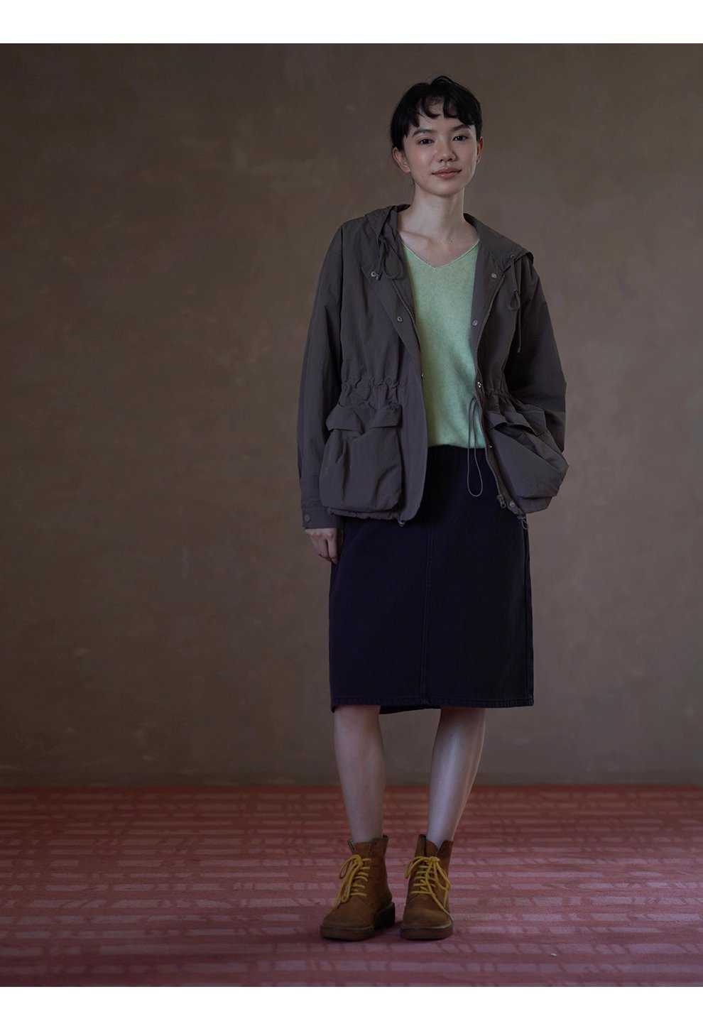 假期健行立體口袋設計抽繩收腰連帽寬鬆顯瘦沖風外套女