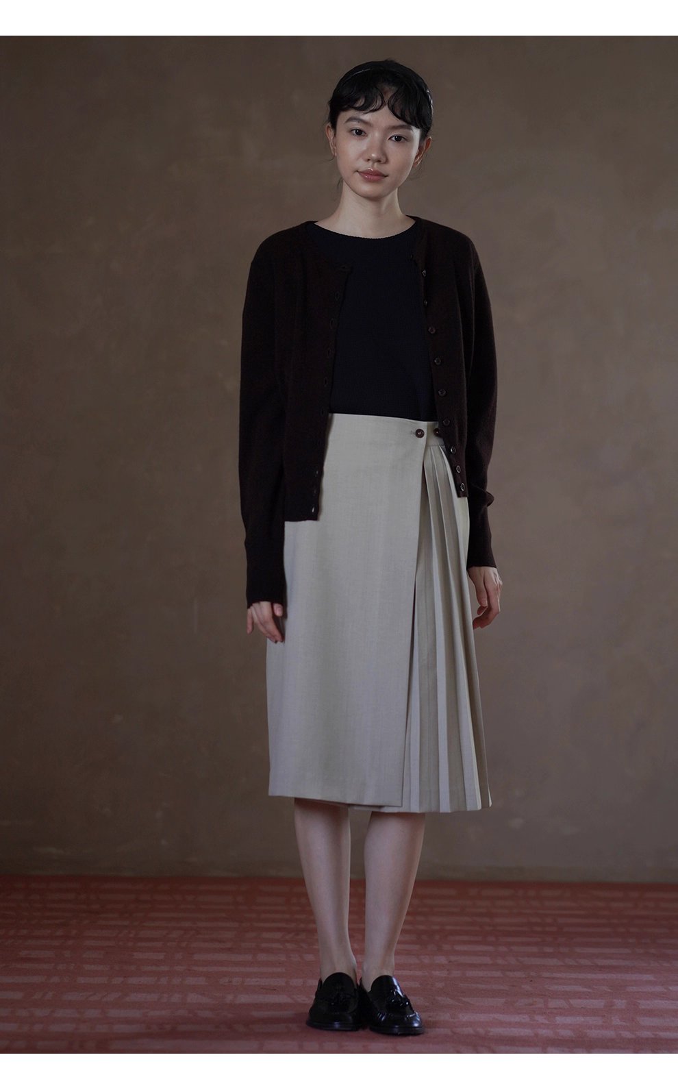 法式通勤一片圍裹式寬鬆直筒高腰不對稱壓褶顯瘦半身裙