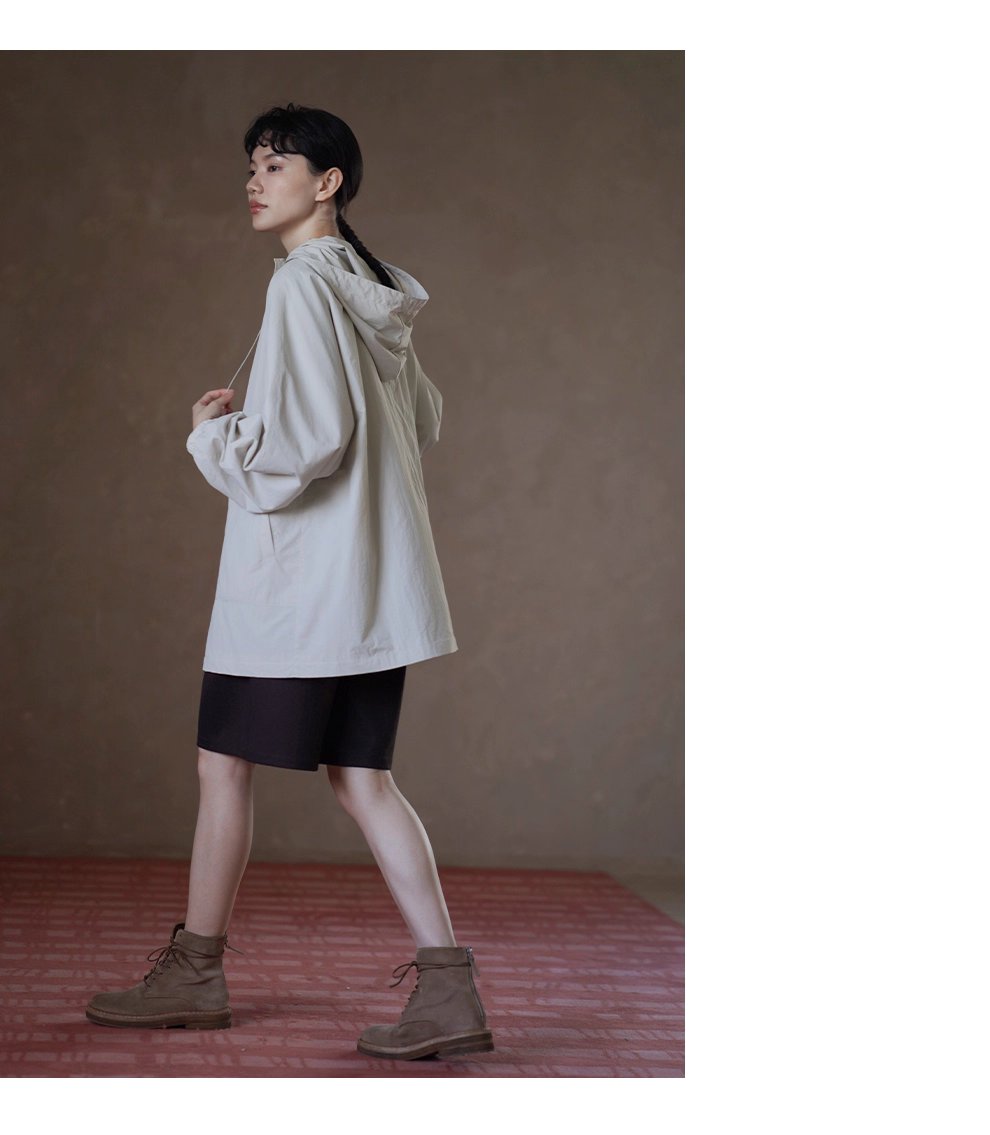 輕盈挺括山系少女外套寬鬆顯瘦連帽中長款輕戶外風衣女