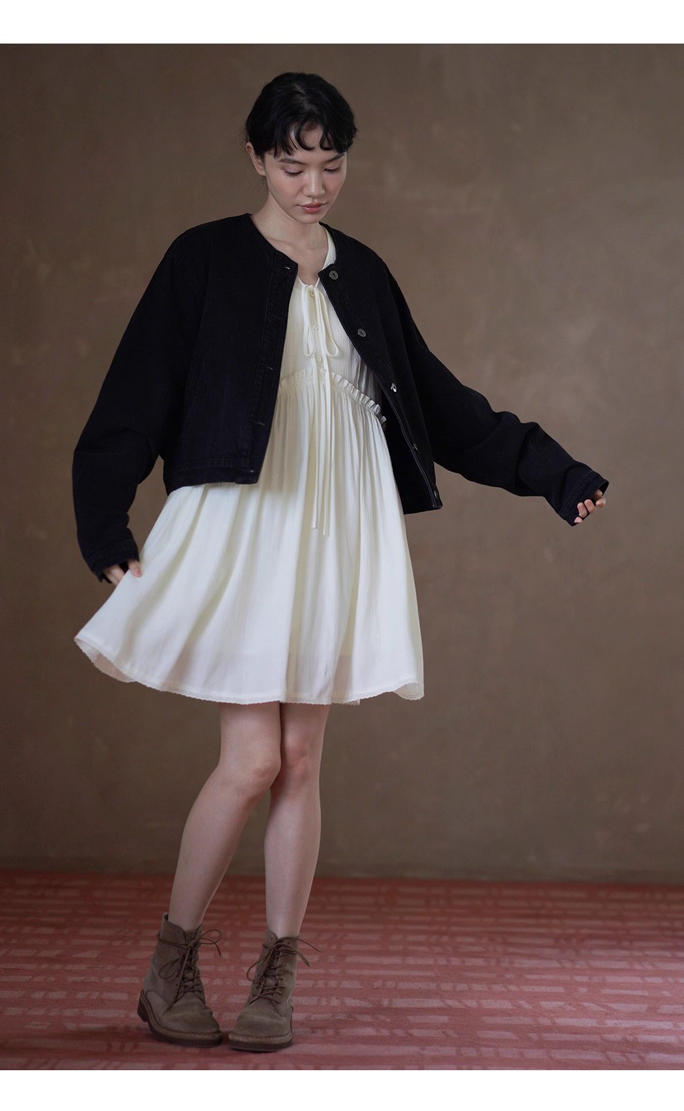 龐克牛仔做舊復古水洗寬鬆輪廓短款圓領顯瘦小個子外套