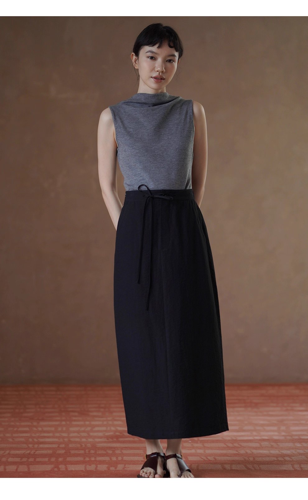 不出錯都會通勤基本款半身裙繫帶顯瘦H型直筒高腰裙女