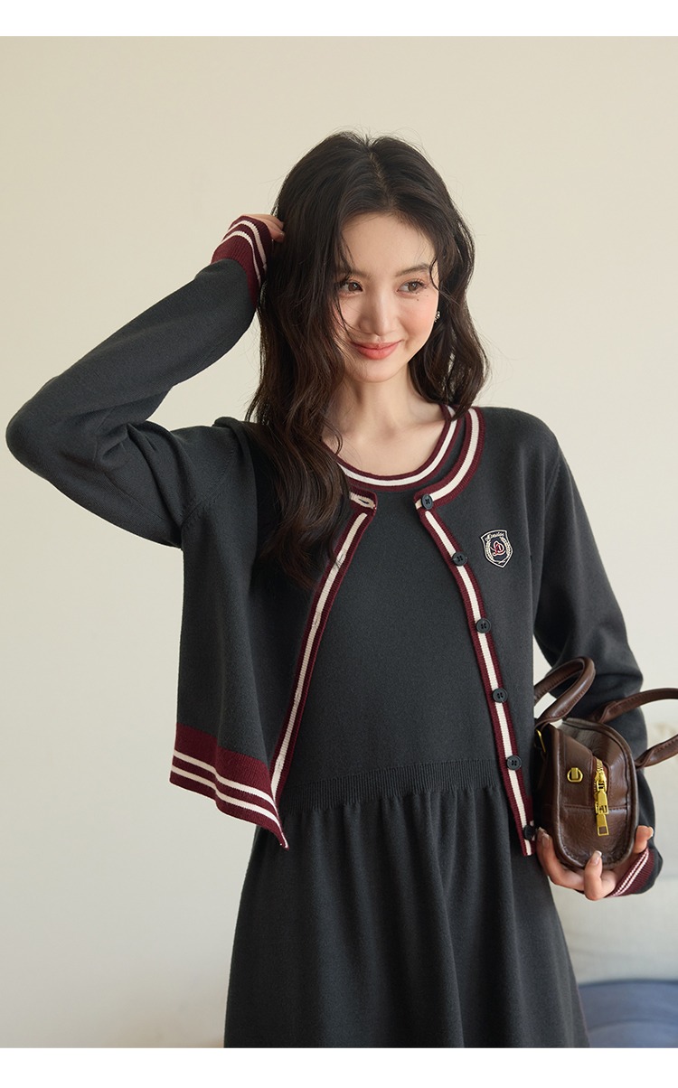 大尺碼套裝背心連身裙洋裝針織開襟衫兩件套裝