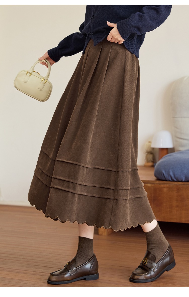 大尺碼琥珀流光風穿搭咖色半身長裙