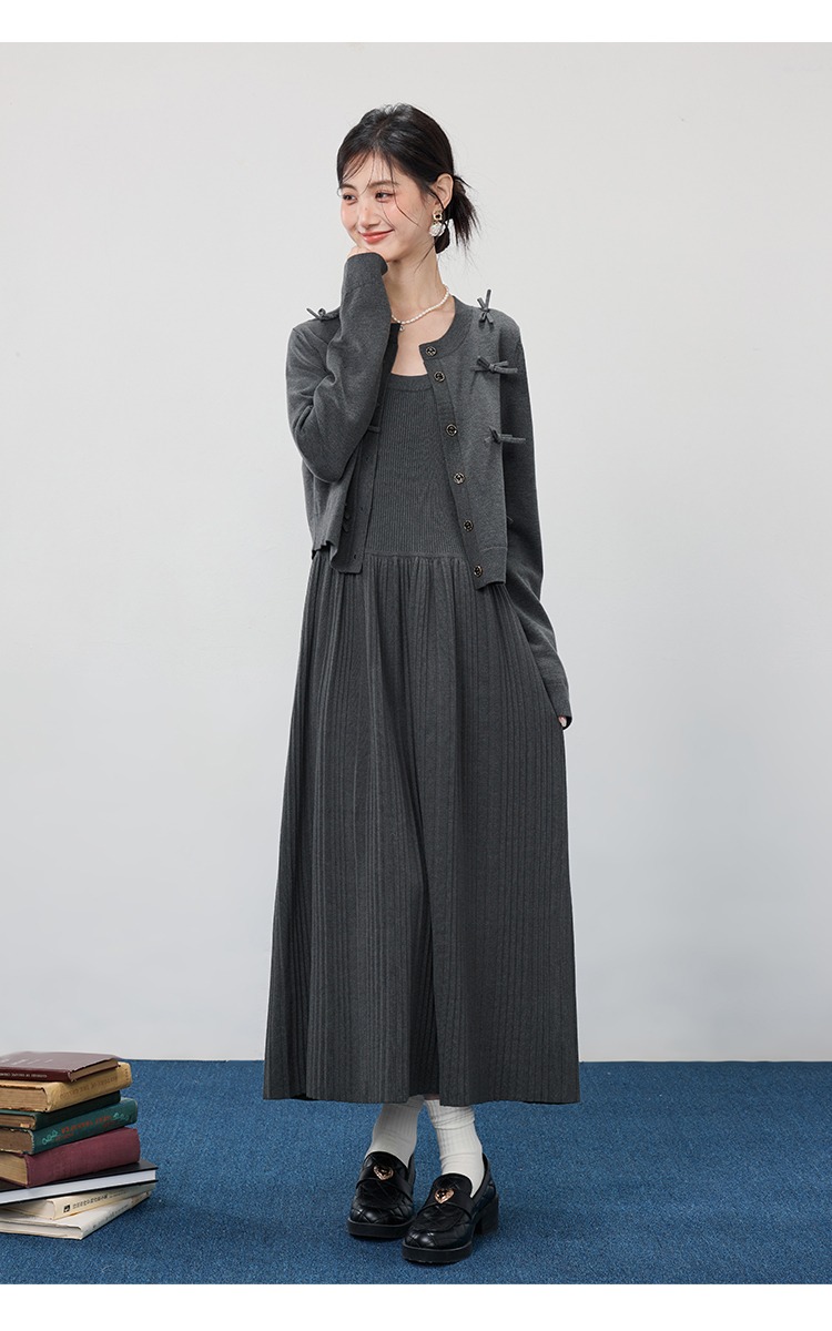 中大尺碼胖mm長裙針織開襟衫外套套裝2025穿搭洋裝兩件套裝