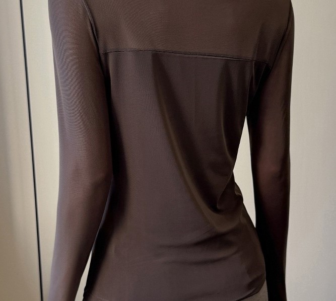 薄款內搭圓領長袖T恤性感微透網紗拼接打底上衣