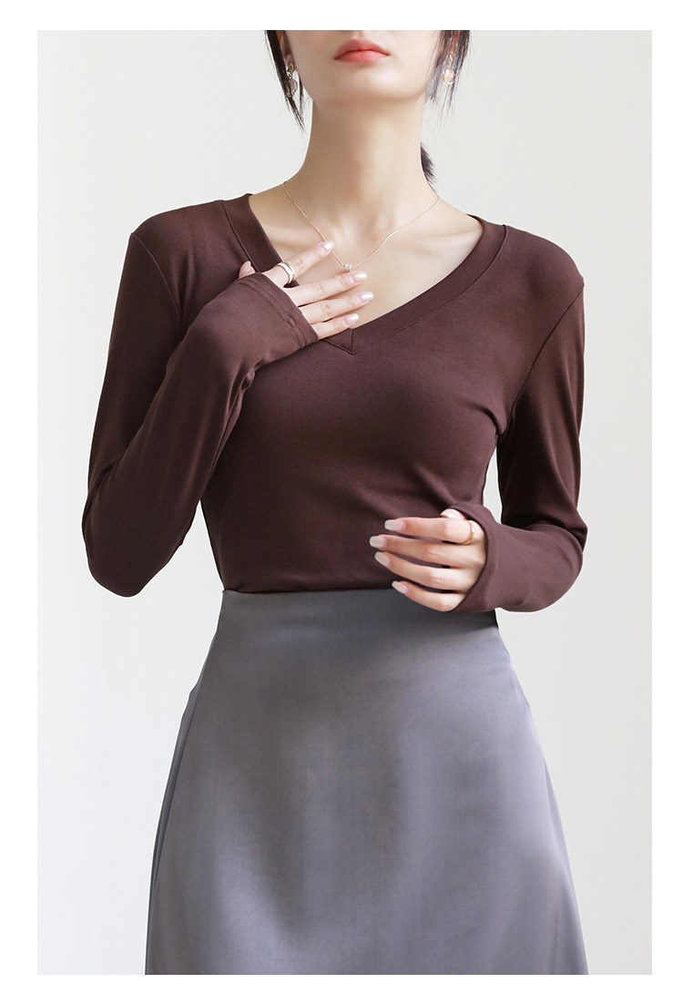 小V領打底衫上衣女內搭白色外穿正肩洋氣顯瘦修身長袖T恤