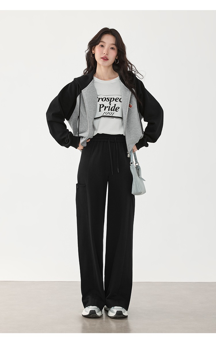 中大尺碼顯瘦休閒褲黑色直筒褲子女闊腿褲