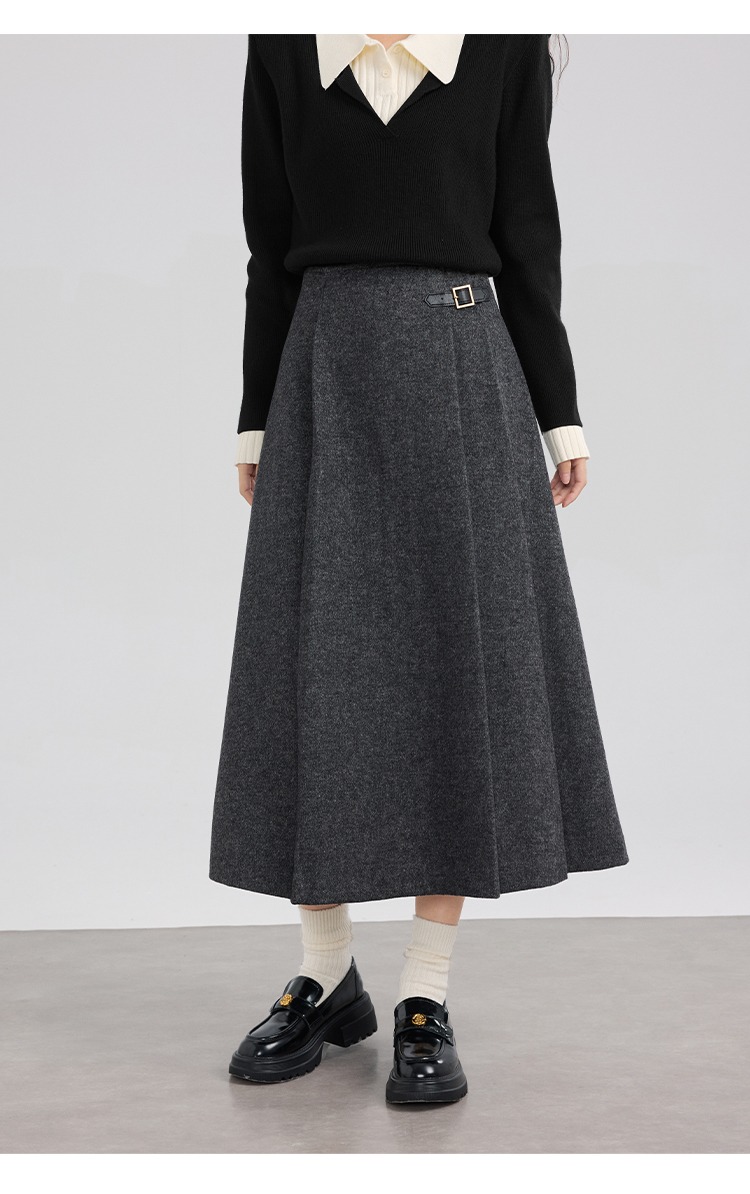大尺碼灰色毛呢半身裙胖mm顯瘦秋冬A字長裙