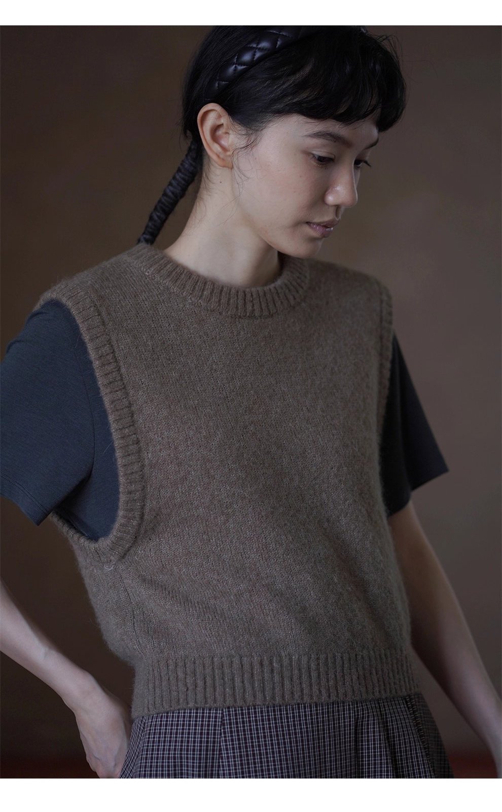 輕柔保暖羊絨羊駝綿羊優質搭配比圓領短版疊穿毛衣背心