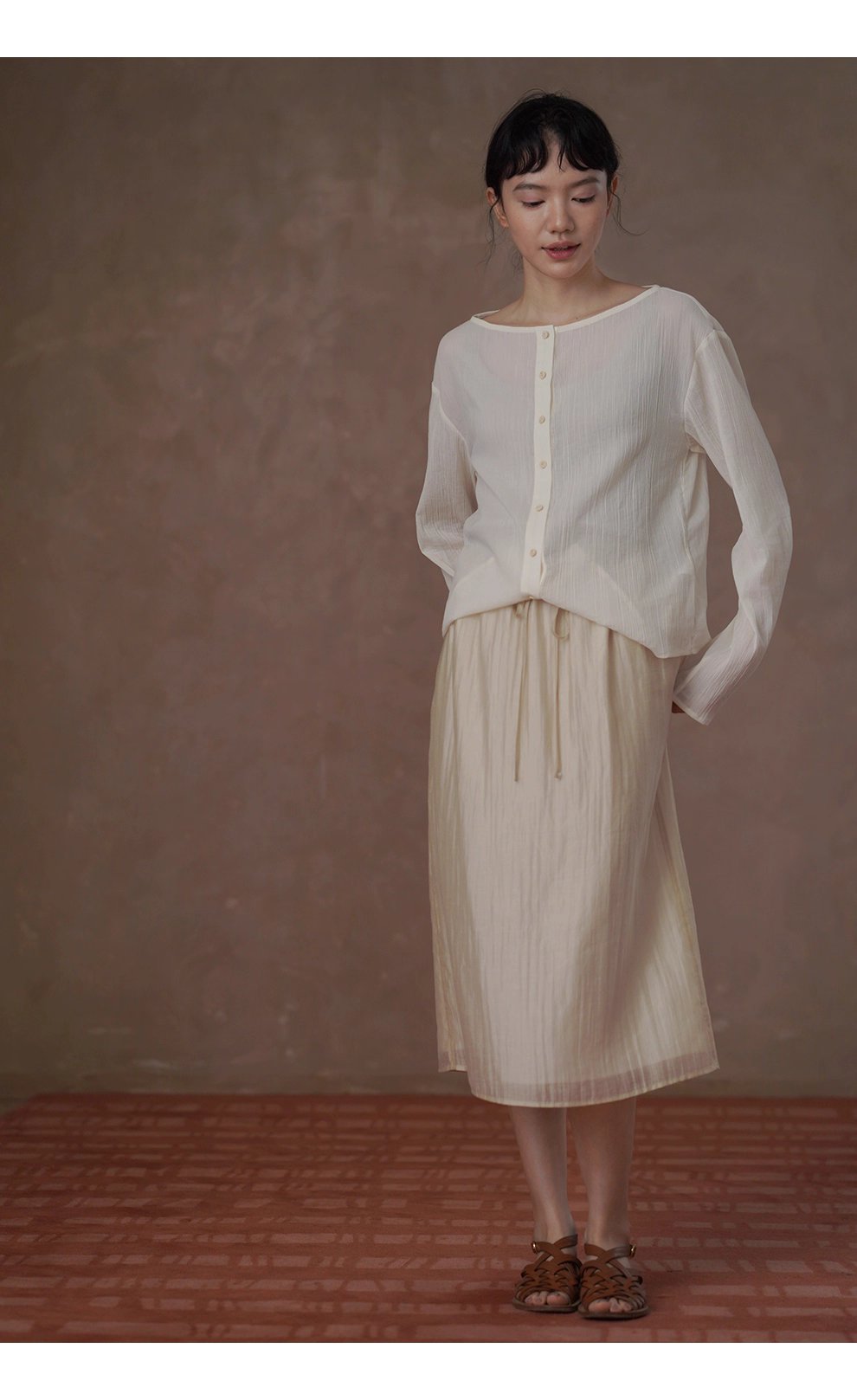 縹緲雲感萊賽爾亞麻透氣細膩肌理抽繩高腰顯瘦微A半身裙