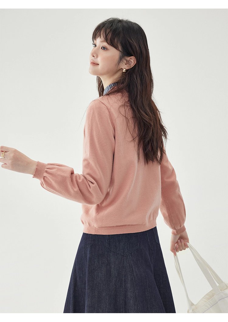 韓系提花圓領長袖針織衫女秋新款單排扣外套上衣