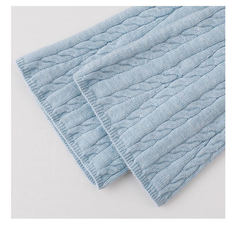 藍色綁帶圓領扭花針織衫女秋季新款百搭長袖上衣