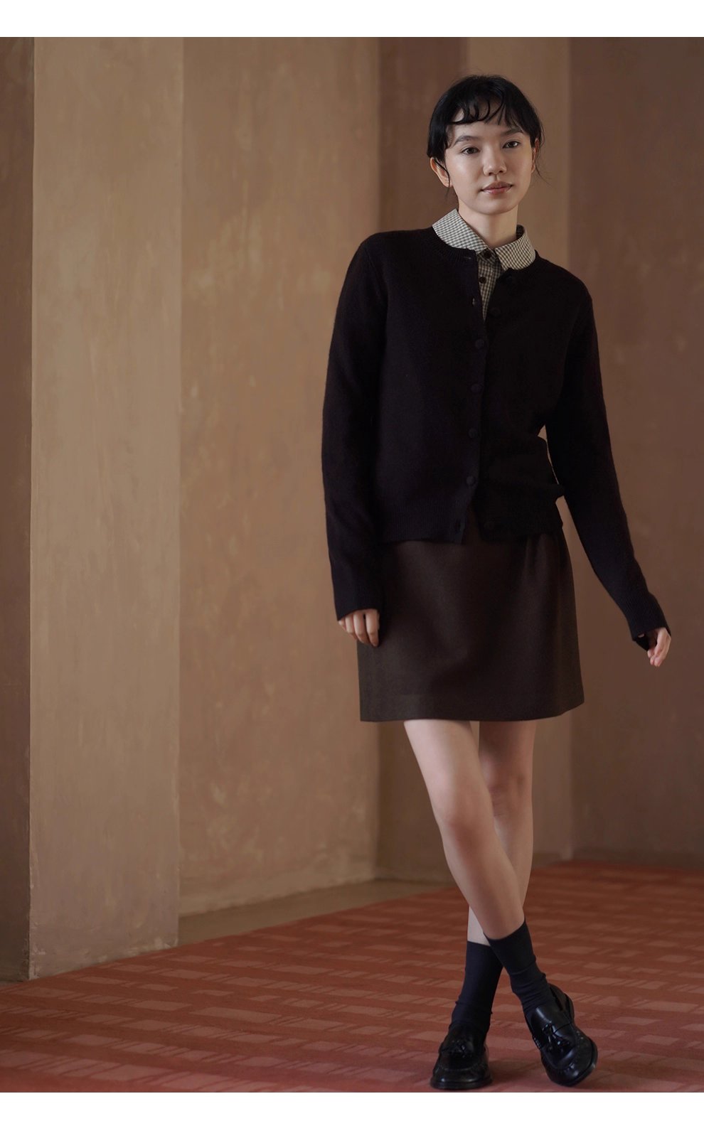 檀香肉桂咖山羊絨羊毛混紡柔軟保暖針織開襟衫通勤外套女