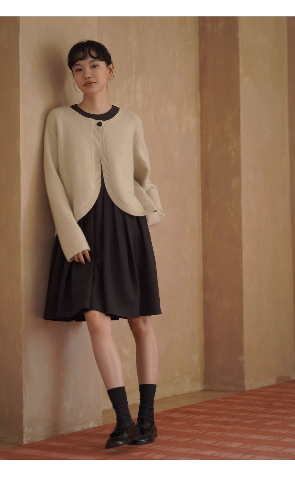 溫柔濾鏡氛圍感軟糯兔毛羊毛外套弧形門襟寬鬆毛衣開襟衫