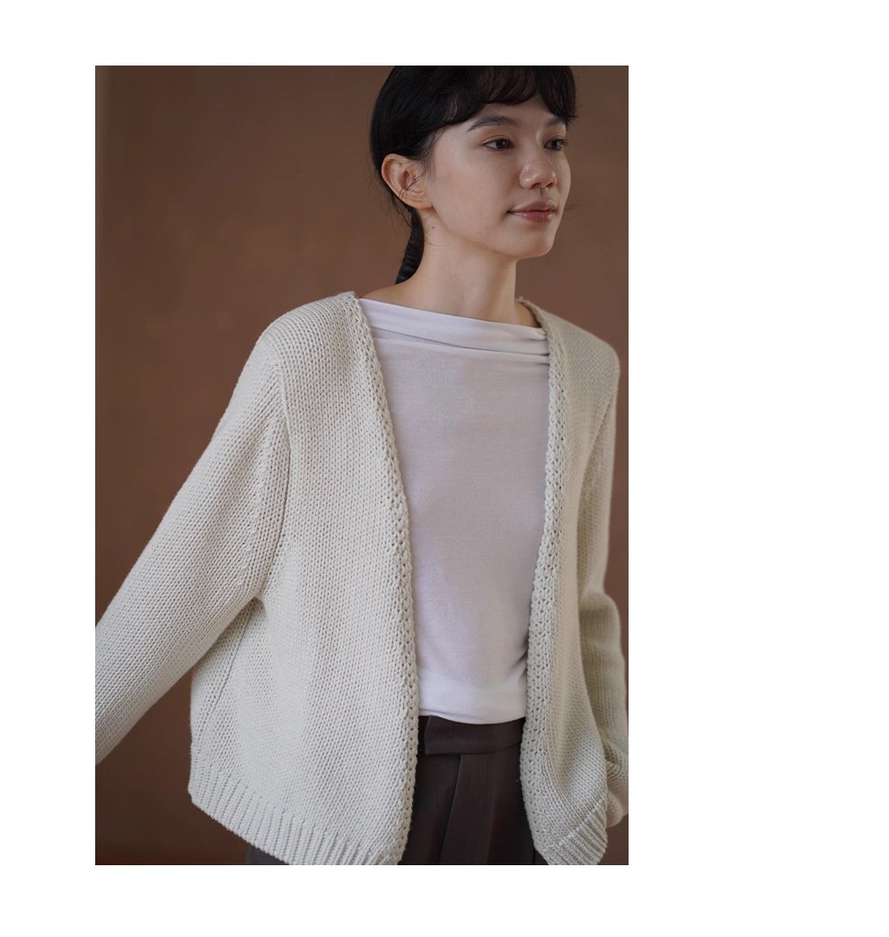 柔軟重工100棉粗棒針編織少女外套慵懶v領顯瘦毛衣開襟衫