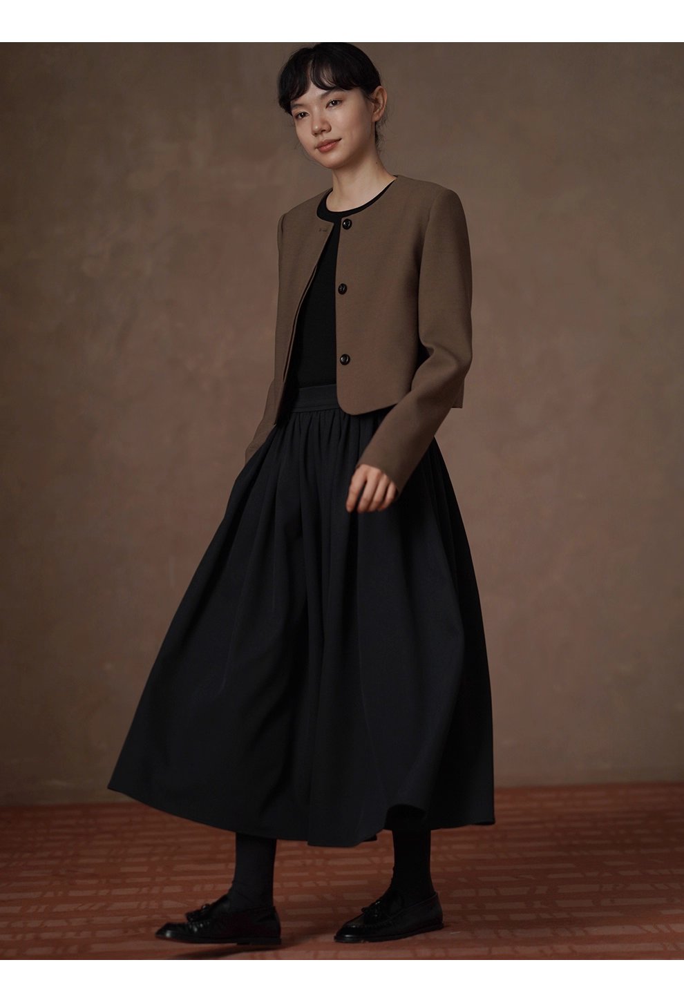 優雅舞者立體A字廓形顯瘦遮肉高腰捏褶蓬蓬通勤半身裙女