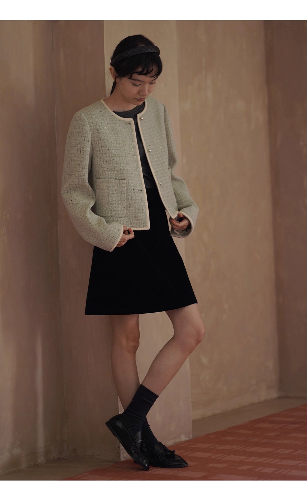 茉莉花紗編織小香羊毛混紡肌理感通勤顯瘦短版西裝外套