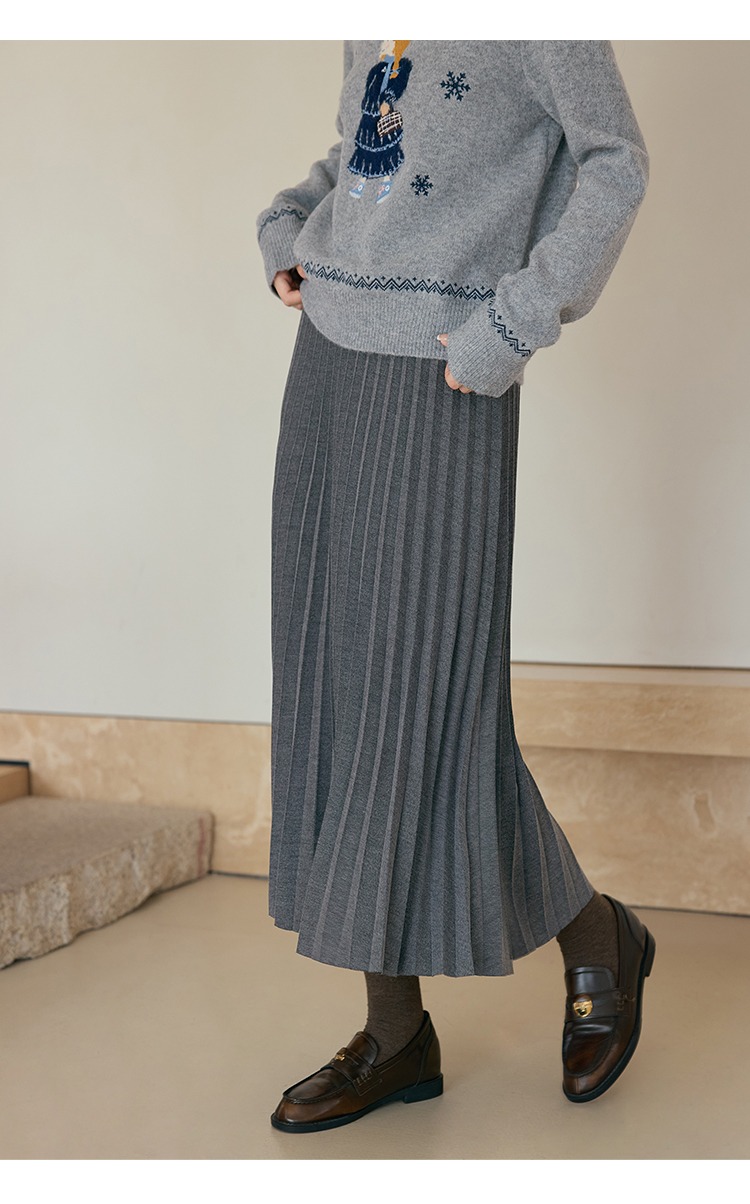 大尺碼女裝高腰A字半身裙灰色百褶裙長款裙子