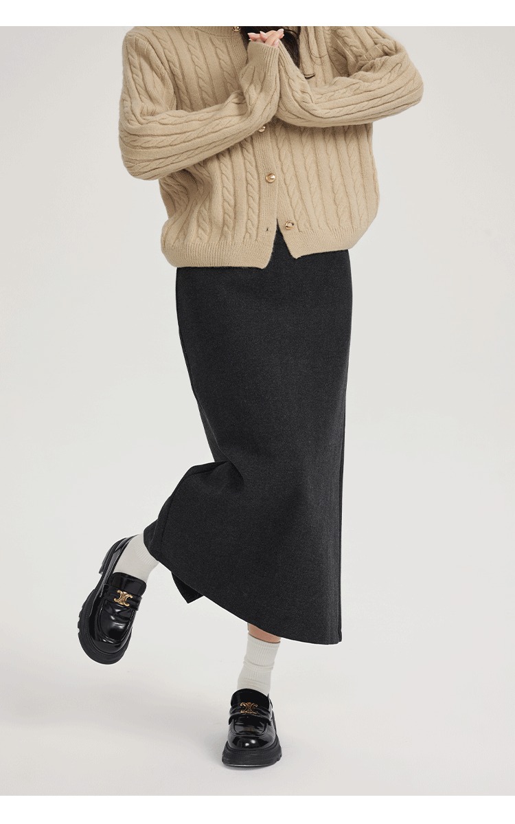 微胖灰色毛呢半身裙秋冬顯瘦A字裙胖mm長裙