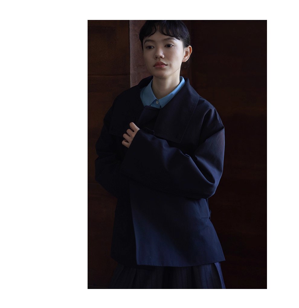 100棉細斜紋挺括水洗廓形立領寬鬆一手長顯瘦風衣外套女