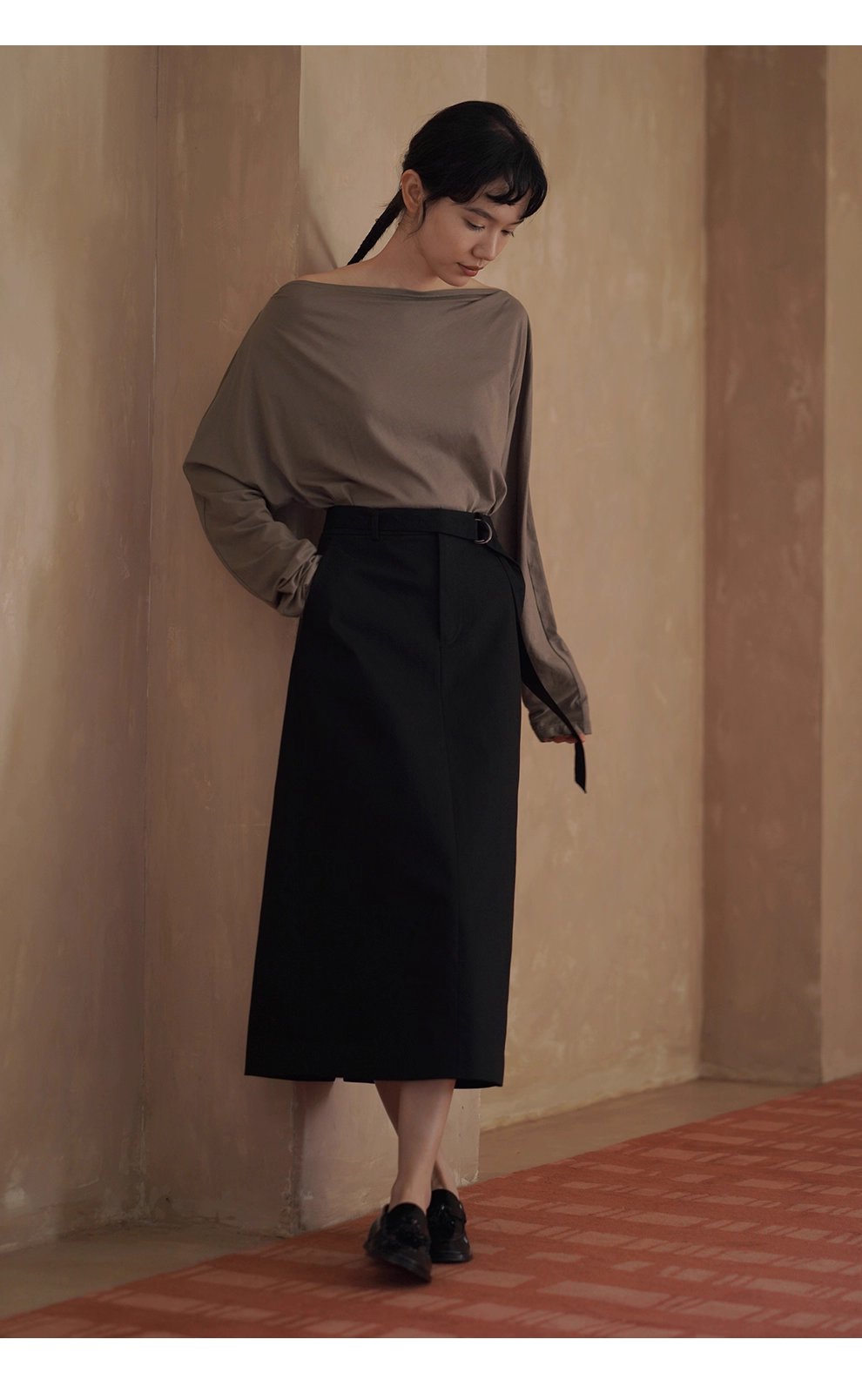 鬆弛法式100棉親膚透氣氣質蕩領寬鬆通勤顯瘦長袖上衣女