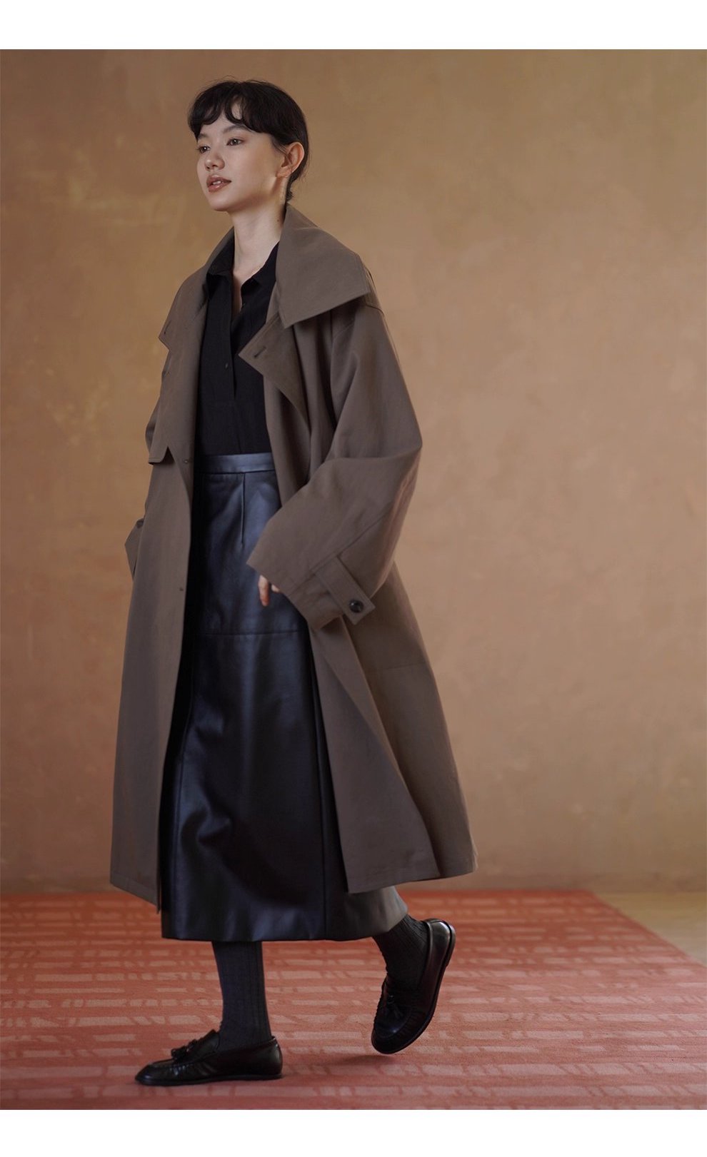 利落入秋100棉挺括寬鬆簡約氣場長款顯瘦通勤風衣外套女