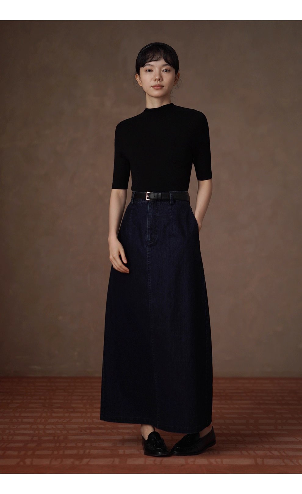 復古時髦做舊磨毛牛仔長款半身裙高腰微A寬鬆顯瘦裙子