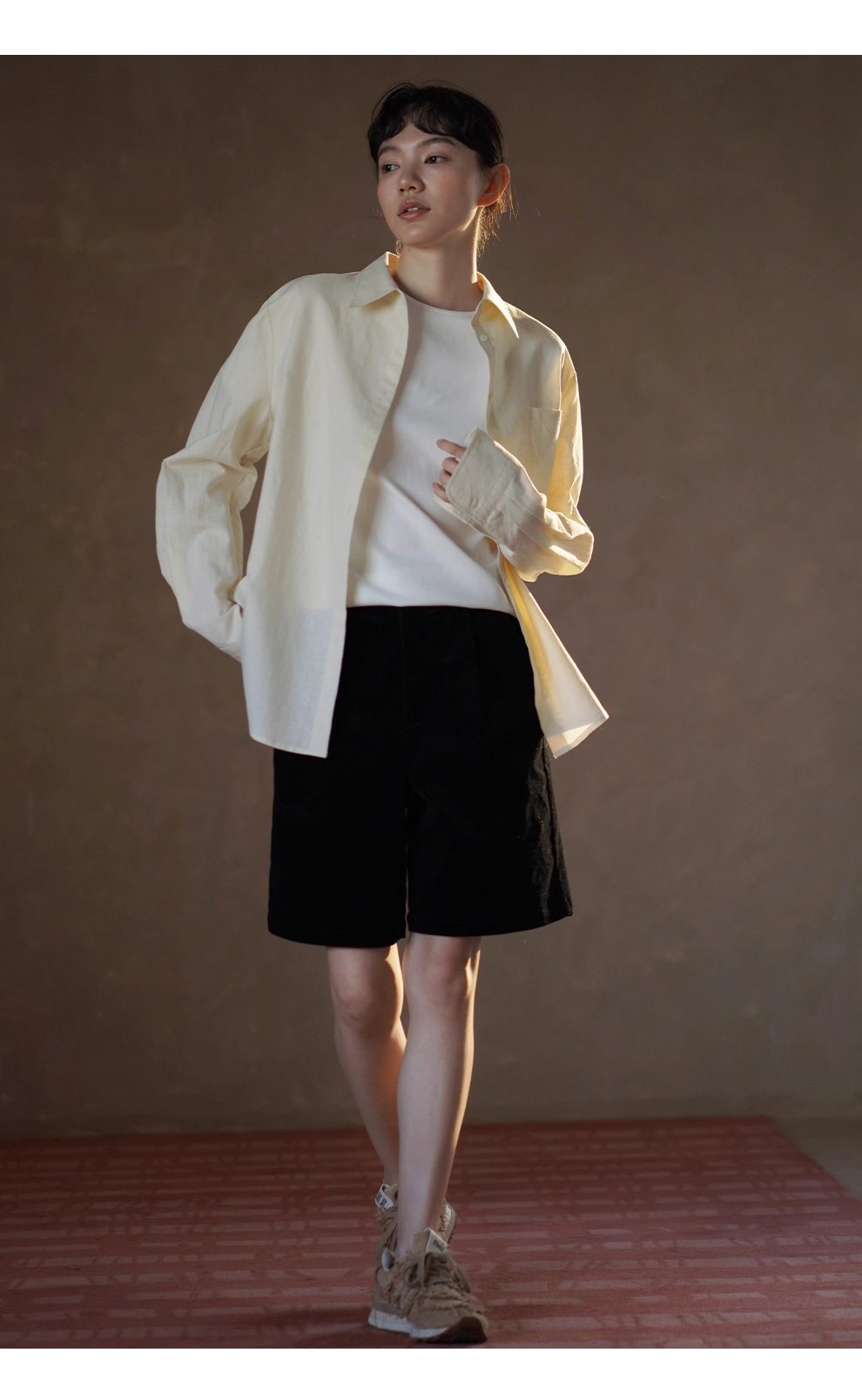 清香檸檬舒適棉麻混紡長袖疊穿寬鬆襯衫顯瘦通勤上衣女