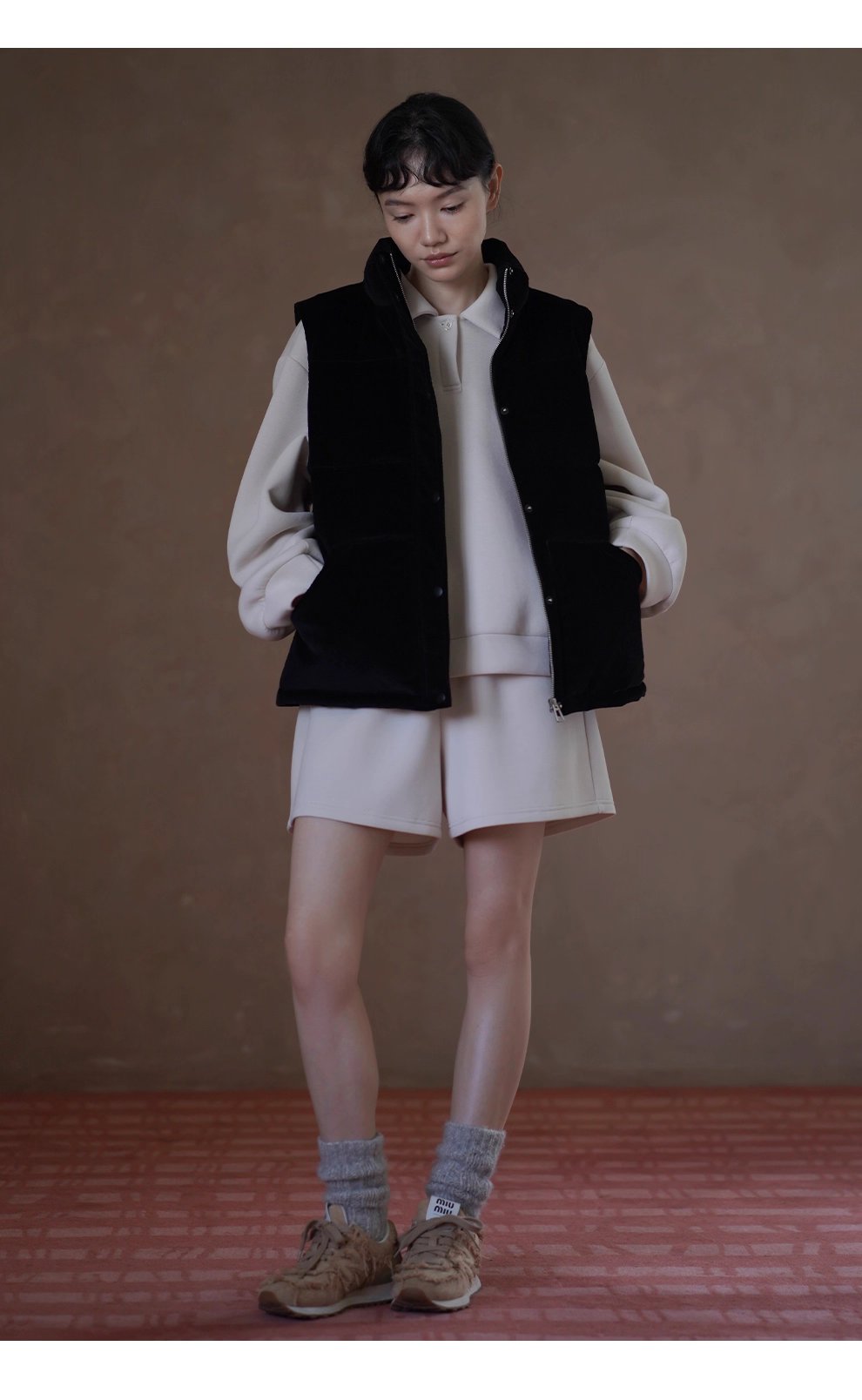 綿軟暖糯衛衣套裝寬鬆落肩Polo領顯瘦上衣鬆緊高腰短褲