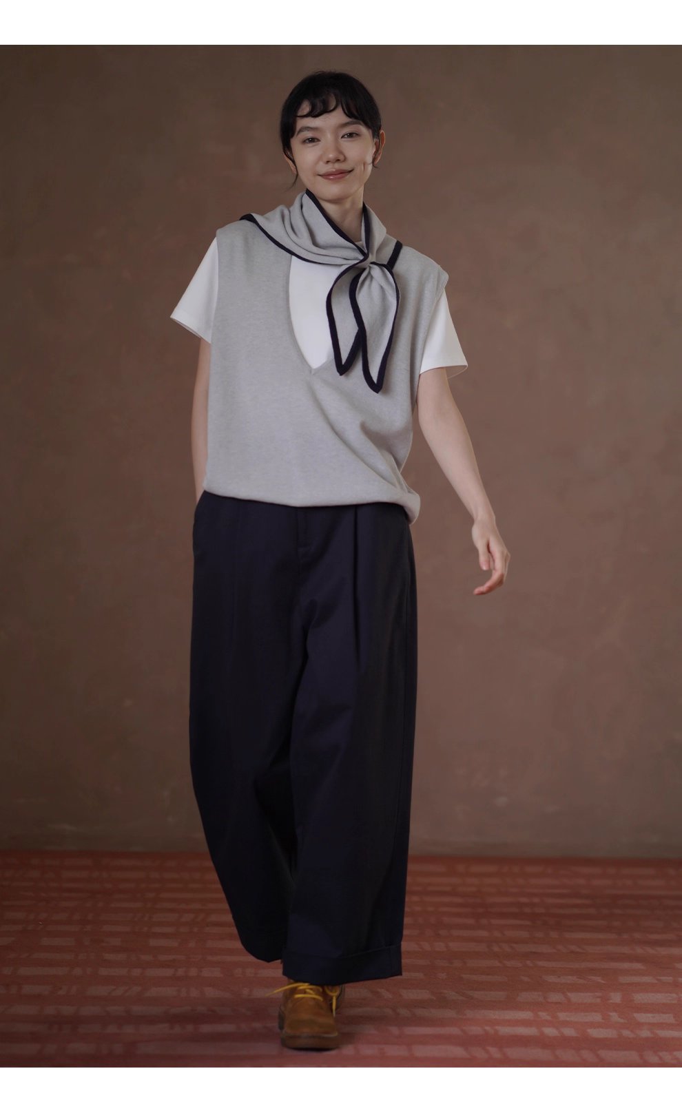 無可挑剔挺括棉感可調式腰帶直筒寬鬆闊腿顯瘦高腰長褲