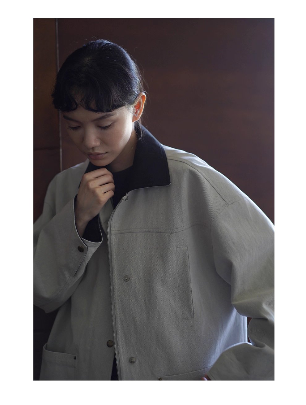 復古工裝健行外套斜紋挺括寬鬆顯瘦撞色翻領一手長風衣