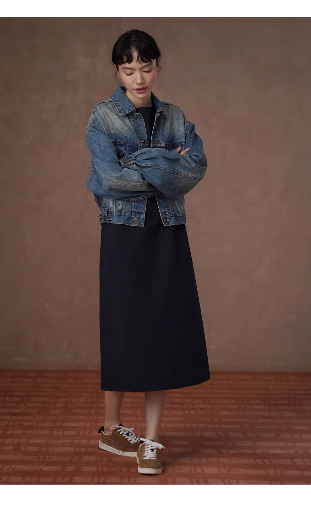 重回80年復古磨白柔軟水洗高克重長絨棉寬鬆牛仔外套女