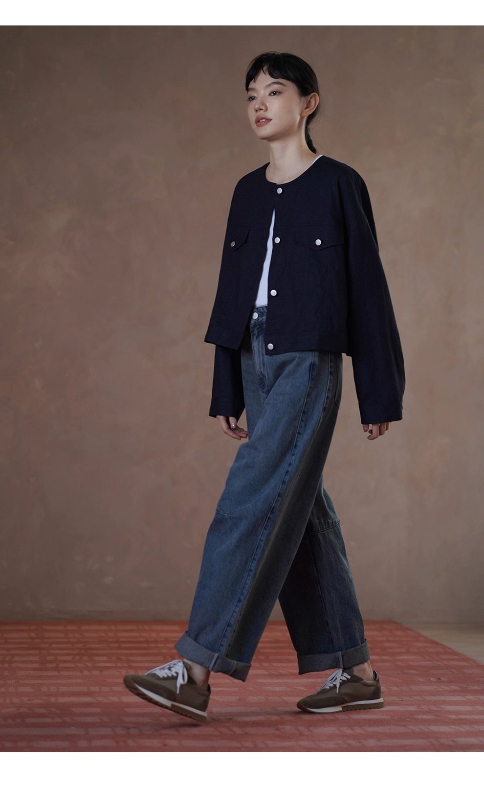 輕工裝挺括透氣苧麻棉寬鬆箱型短長袖顯瘦通勤外套女