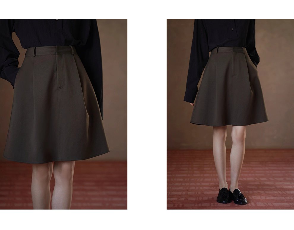 俐落剪裁綿羊毛混紡挺括西裝布料高腰A字顯瘦高腰半身裙